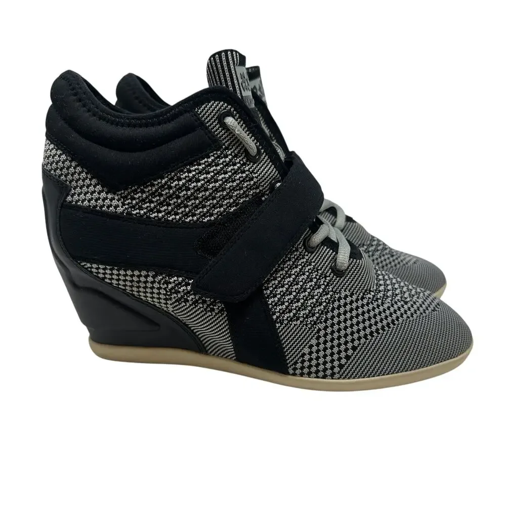 Ash Bebop Knit Wedge Sneakers High‎ Top Platform Black Gray Size 40 US 9.5 10